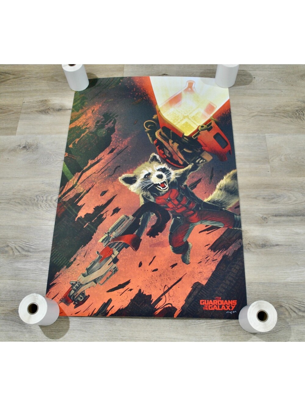 Guardians of The Galaxy Marvel Rocket Raccoon Mondo Signed Kevin Tong Print